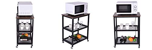 Graysky U.S. Local Industrial Serving Cart, 3-Tier Kitchen Microwave Oven Stand Utility Cart Workstation Shelf on Wheels with Storage Rack, Wood Look Accent Furniture with Metal Frame