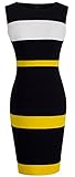 HOMEYEE Women's Voguish Colorblock Stripe Pencil Dress B275 (L, Yellow + White + Black)
