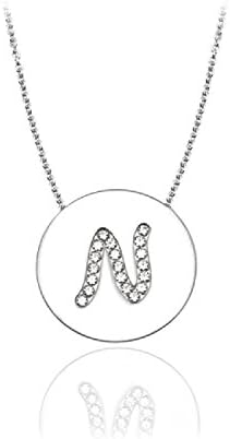 Genuine 14K White Gold and Diamond Initial Pendant/Necklace (3/4”) P-I01 (N)