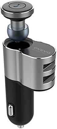 OVEVO Q10 Car Earbud Mini Headset Bluetooth Headphone Wireless With Car Charger 2 IN 1 Hands-Free Mic Kit (Silver)