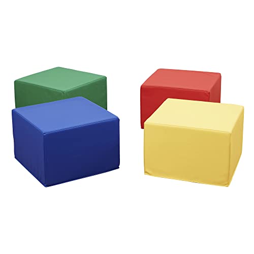 ECR4Kids SoftZone Foam Ottoman Set, Square, Flexible Seating, Assorted, 4-Piece