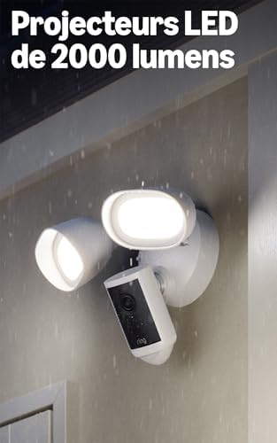 Caméra Floodlight Pro (Floodlight Cam Pro, nouvelle génération) | Caméra de surveillance extérieure | Retinal 4K, Zoom 10x, 2000 lumens | Essai gratuit de 30 jours de l'abonnement Ring