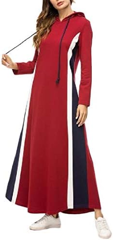 Macondoo Women Hooded Contrast Muslim Turkish Casual Sweatshirt Dress