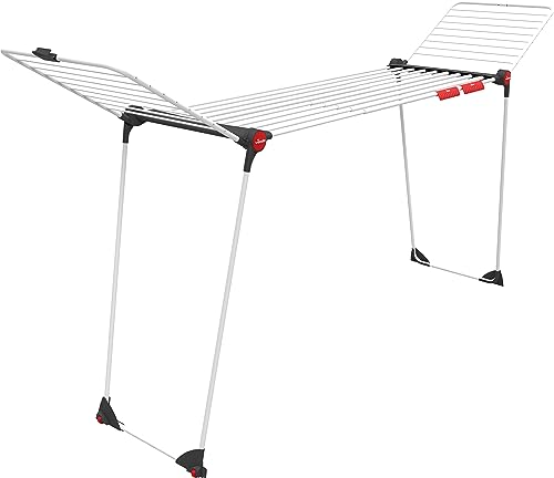 Vileda - Infinity Flex Airer - Expandable and Adaptable Foldable Indoor Clothes Airer - XXL Anti-Fingerprint Tubes - Table-Size Clothes Airer for Large Rooms - Large Steel Airer