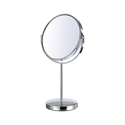 MINISO Double-Sided Makeup Mirror Glass Iron Round Tabletop Vanity Mirror, 6", Silver