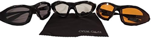 Day Night Motorcycle Goggles - Includes Smoke, Amber and Clear Lenses - Converts To Glasses or Goggles