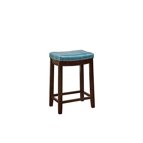 Linon Carson Blue Backless Counter Stool, Brown Beachfront Decor