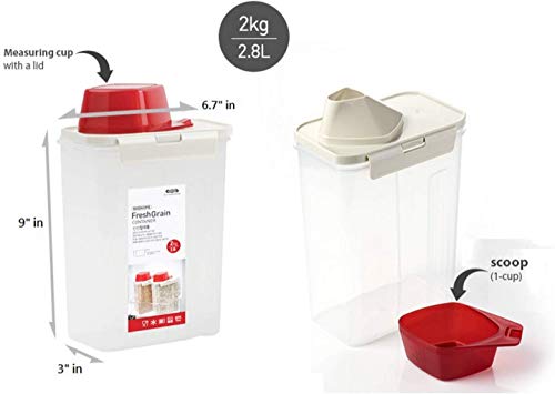 Komax Fresh Grain Set of 2 Rice Containers | 2-Quart Dry Food Storage Dispenser | Suitable for Rice, Pet Food & Grain Storage | With Lid & Measuring Scoop (1-cup) | BPA-Free & Dishwasher Safe