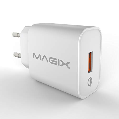 MAGIX Quick Charge 3.0 18W 3A, Caricabatterie USB da muro AC 100-240V a DC 6V 9V 12V (compatibile Qc 1.0 2.0) (bianco)