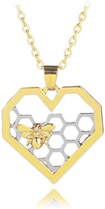 ShungHO Bee Honeycomb Necklace Women Honeycomb Bee Animal Heart Pendant Necklace Sweater Chain