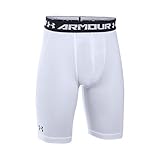 Under Armour Boys' HeatGear Armour Fitted Shorts – Long, White/Black, Youth Medium