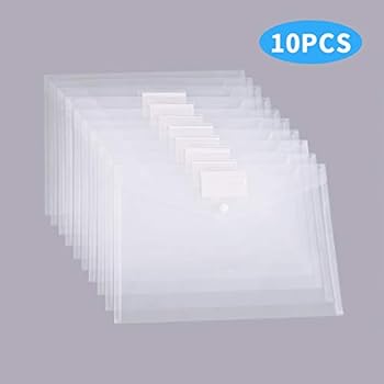 MILOLO Plastic Envelopes Document Folders, 10 Pack US Letter A4 Size Transparent File Envelopes with Label Pocket& Snap Closure, Clear Filing Envelopes for School/Home/Work/Office