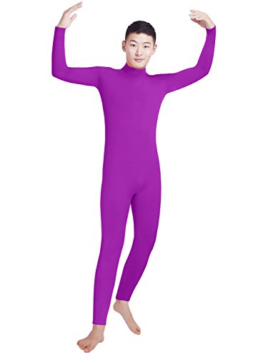 Men's Lycra Spandex Turtleneck Long Sleeve One Piece Dancewear Unitard Bodysuit (XXXL, Purple)