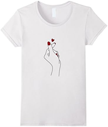 Womens Korean Finger Heart T-Shirt | I Love You Saranghaeyo K-Pop Large White