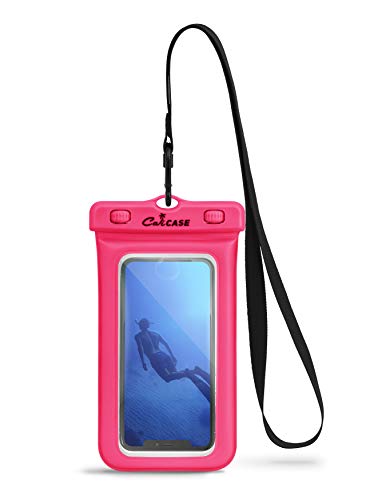 CaliCase Extra Large Waterproof Floating Phone Pouch - IPX8 Waterproof Floating Phone Case With Lanyard For iPhone X-15/ S20-S24/ Pixel 4-8 - Pink