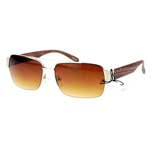 Mens Luxury Half Rim Rectangular Designer Fashion Sunglasses Gold Brown