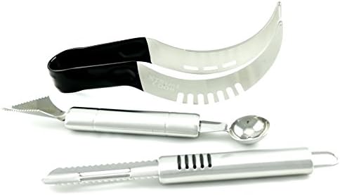 Watermelon Slicer Cutter Corer &amp; Server Tongs High Quality Stainless Steel Bundle - Includes Melon Baller Carver and Swivel Peeler by XtremeCook (1, Black)