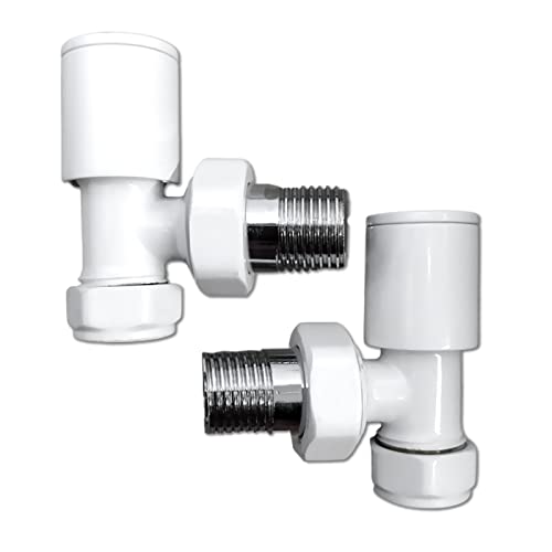 Home Standard Radiator Valves for Central Heating (Pair) - Sizes and Colors for Designer Bathroom (White Angled 15mm)