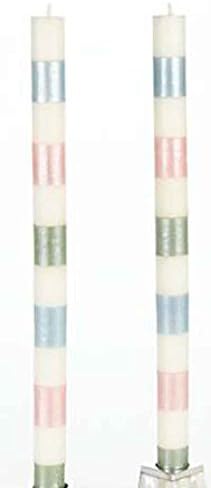 Et Al Pastel Blue Pink Green Stripe 12" Taper Candles (1 pr)