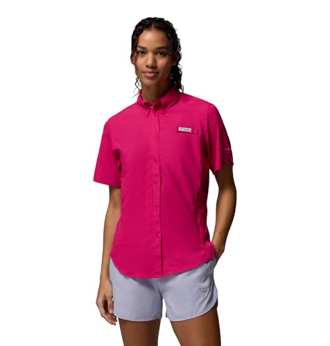 Columbia Women's PFG Tamiami II Short Sleeve Fishing Shirt, Guava Pink, Large