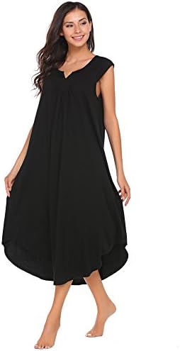 foikte Nightgown Women's Sleepwear Sleeveless Nightshirt V-Neck Ultra-Soft Long Sleep Dress