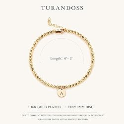 Turandoss Initial Bracelet for Women - Dainty 14K