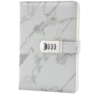 Lirener PU lederen wachtwoord notebook (marmer patroon), A5 formaat draad binden mode dagelijks Notebook wachtwoord…