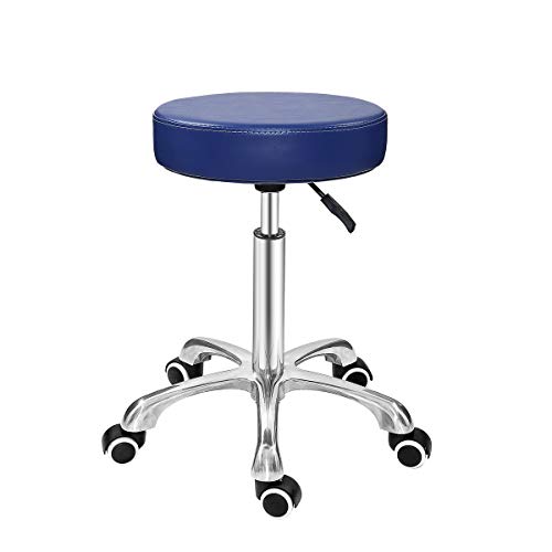 Grace & Grace Height Adjustable Rolling Swivel Stool Chair with Round Seat Heavy Duty Metal Base for Salon,Massage, Factory, Shop (Without Backres, Royal Blue) - Thumbnail 6