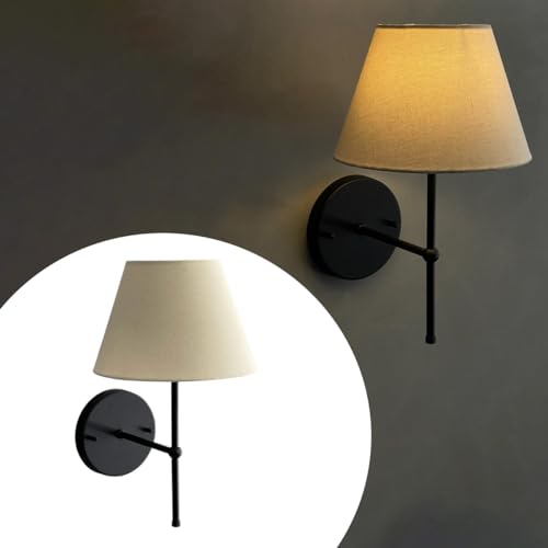 Arandela luminaria de Parede Preta de aluminio Com Cúpula algodão Bege Ref 19