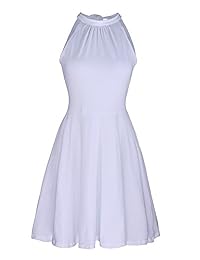 OUGES vestido casual de algodón sin mangas, hombro descubierto con cuello levantado para dama