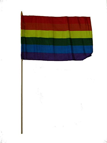 ALBATROS 12 inch x 18 inch (6 Pack) Rainbow Stripes Gay Pride Stick Flag 24ft Staff for Home and Parades, Official Party, All Weather Indoors Outdoors