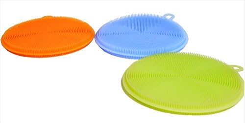 SAFE SCRUBS Silicone Dish Scrubber  Antibacterial Kitchen Sponge  Keep Your Family Safe  Food-Grade Material, Smell-Free, 3 Pack of blue, green and pink