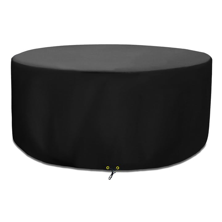 Funshot Round Garden Furniture Covers Waterproof, Windproof, Anti-UV, Garden Table Cover 420D Oxford Fabric Outdoor Round Patio Table Cover, Garden Furniture Cover Circular, Ø 100x70cm, Black