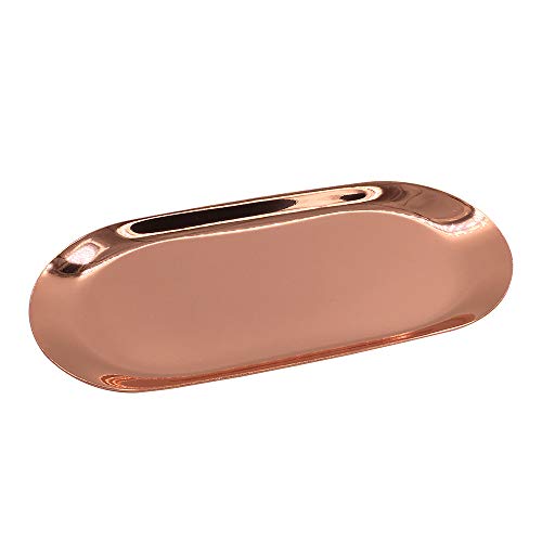 Stainless Steel Cosmetics Jewelry Storage Organizer Tray Trinket Dish for Makeup Perfume,Oval (Large, Rose Gold)