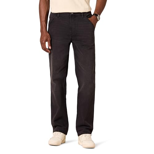 Amazon Essentials Mens Low-Stretch Relaxed-Fit Workwear Mens Jeans, Washed Black, 40W / 34L
