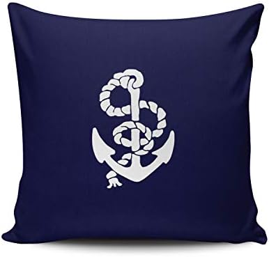 WULIHUA Decorative Throw Pillow Covers Navy Blue Nautical White Anchor European Outdoor Cushion Cover Pillowcase Size 26x26 Inch Simple and Elegant Design Double Sided Printed