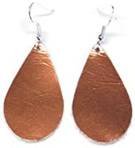 Handmade Metallic Copper Cowhide Leather Small Teardrop Earrings