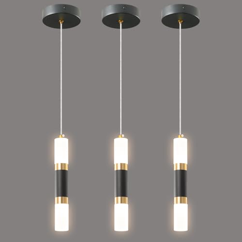 ZYBWL Modern LED Pendant Light Black Gold Height Adjustable Small Pendant Lamp Mini Lamp For Dining Room Living Room Bedroom Bar Kitchen Living Room(3-Pack)