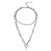 7th Moon Lock Pendant Necklace Statement Long Chain Punk Multilayer Choker Necklace for Women Men