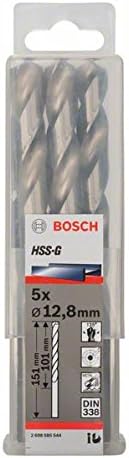 Bosch 5x PRO Metal HSS-G Twist Drill Bit Standard Length (for Non-ferrous metals, Steel, diameter 12,80 mm