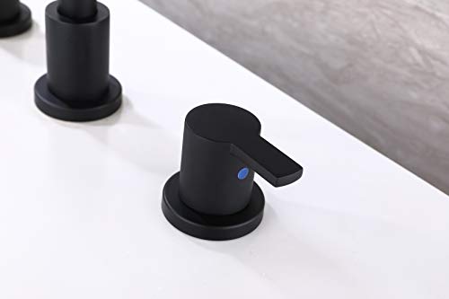 RKF Two Handle Widespread Bathroom Sink Faucet with Pop-up Drain with overflow and CUPC Faucet Supply Hoses,Matte Black,WF015-9-MB - Thumbnail 3