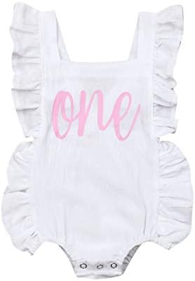 Newborn Baby Girl First Birthday Outfit Ruffle One Print Backless Jumpsuit Bodysuit