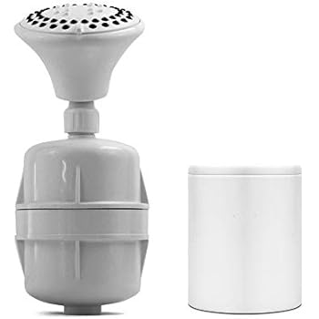 White Shower Filter w/ 5 Function Massager Head - ProMax Water Filter Cartridge removes Chlorine and Hard Water Minerals - Great for Dry, Sensitive Skin, and Hair - High Pressure and Water Saving