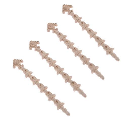 MUXSAM 4Pcs Mouldings Carved Wooden Corner Applique Onlay Modern Unpainted Long Piece Vertical with 5 Same Carved Flowers 22x3.5cm