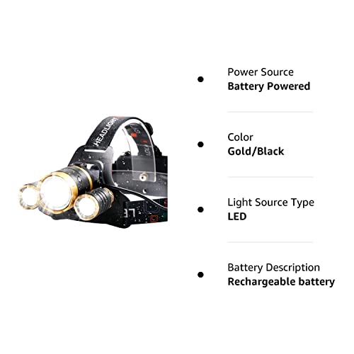 LETOUR Headlamp, Bright 6000 Lumen Rechargeable Headlamp Cree T6 LED