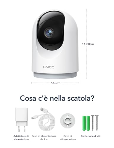 GNCC 2K Indoor Wi-Fi Camera 2.4/5GHz Night Vision (Pack of 1) | Camera for Dogs/Cats/Animals, SD/Cloud, Two-Way Audio, Motion Detection/Tracking, Alarm, 360°, Alexa