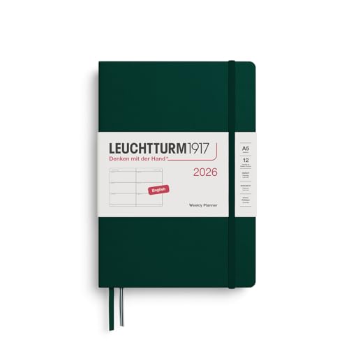 LEUCHTTURM1917 372711 Weekly Planner Medium (A5) 2026, 12 Months, Forest Green, English