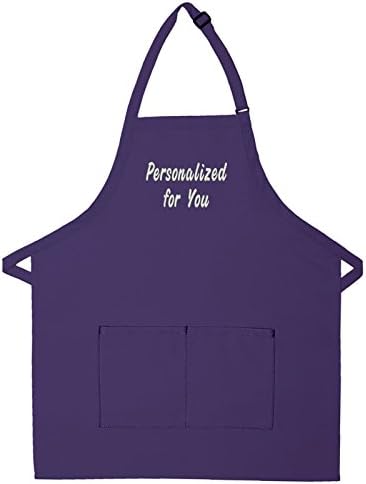 Personalized Two Pocket Bib Apron, Custom Embroidered Name, Regular, Purple