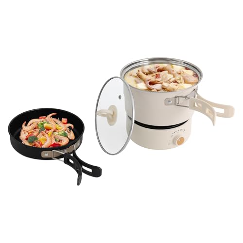 Electric Hot Pot, 1.6l Mini Portable Cooker with Non-Stick Pan & Steamer - 110v 500w Multi-Functional - Foldable Handles, Power Adjustment, for Ramen, Pasta, Soup, Oatmeal, Steak (White)