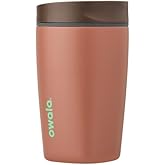 Owala SmoothSip Slider Insulated Stainless Steel Coffee Tumbler, Reusable Iced Coffee Cup, Hot Coffee Travel Mug, BPA Free 12 oz, Grey/Brown (Cozy Cocoa)